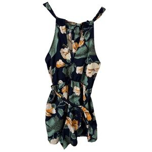 Lyaner Navy Tropical Floral Halter Romper